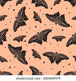 Vector butterflies pattern. Abstract seamless background. Tropical flying insect. Printing on textiles.