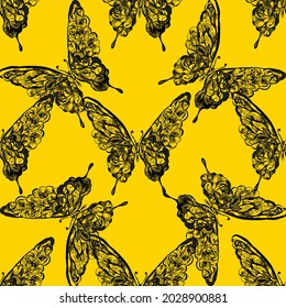 Vector butterflies pattern. Abstract seamless background. Different butterflies . Vector illustration