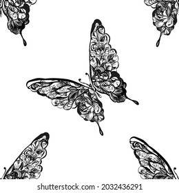 Vector butterflies pattern. Abstract seamless background. Different butterflies . Vector illustration