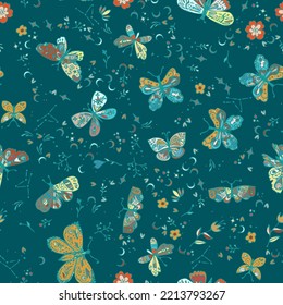 Patrón de mariposas vectoras. Resumen de fondo transparente. Diferentes mariposas. 
Mariposas multicolores en las ramas. Ilustración del vector