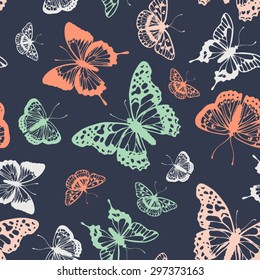 Vector butterflies pattern. Abstract seamless background.
