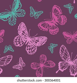 Vector butterflies pattern. Abstract seamless background.