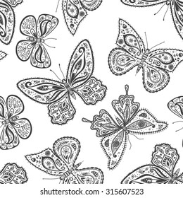 Vector butterflies pattern. Abstract seamless background.
