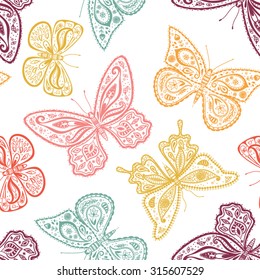 Vector butterflies pattern. Abstract seamless background.
