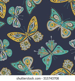 Vector butterflies pattern. Abstract seamless background.