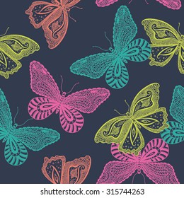 Vector butterflies pattern. Abstract seamless background.