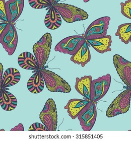 Vector butterflies pattern. Abstract seamless background.