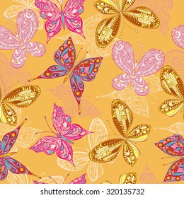 Vector butterflies pattern. Abstract seamless background. 