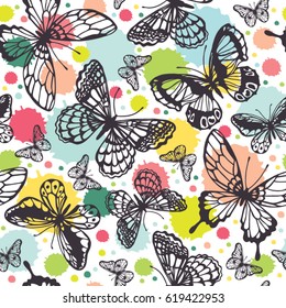 Vector butterflies pattern. Abstract seamless background.