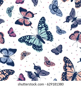 Vector butterflies pattern. Abstract seamless background.