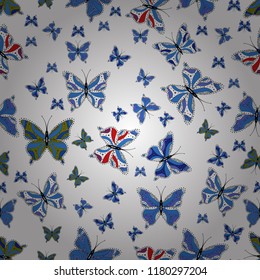Vector butterflies pattern. Perfect for wallpapers, web page backgrounds, surface textures, textile. Abstract seamless background. Pictures in white, blue and black colors witg tropical butterflies.