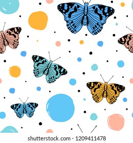 Vector butterflies pattern. seamless background for textile, fabeic. clothes, kids joys