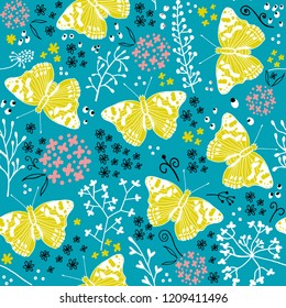 Vector butterflies pattern. seamless background for textile, fabeic. clothes, kids joys