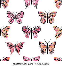 Vector butterflies seamless pattern. Abstract background. Graphic insect elegance ornament.