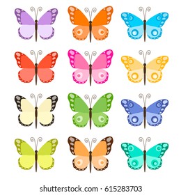 vector butterflies. set of colored icons. flat illustration.