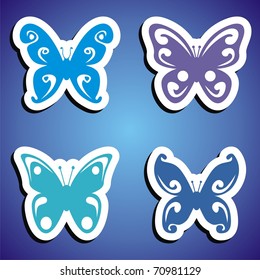 vector butterflies stickers on violet background. Vector illustration