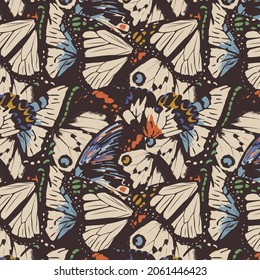 Vector butterflies surface pattern. Colourful, trendy, classic repeating seamless print fashionable background for fabric, textile, design, banner, cover, web, wallpaper, wrapping paper etc.