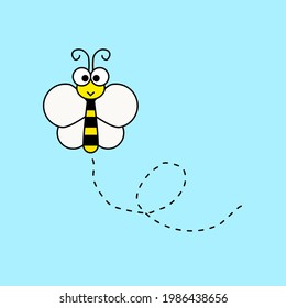 vector butterfly bee in cartoon design in the sky illustration