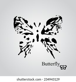 Vector butterfly black ink stamp isolated