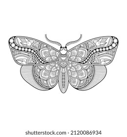 diseño de impresión de líneas de elementos en blanco y negro de mariposa vectorial