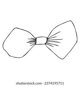 Vector butterfly bow in doodle style linear black isolated