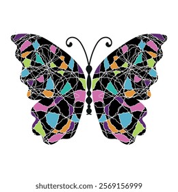 Vector butterfly colorful grunge isolated silhouette on a transparent background