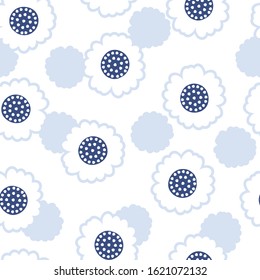 Vector Butterfly Daisy Meadow on White seamless pattern background.