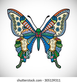 Vector Butterfly with decorative ornament, isolated design element for invitation card or fabric and paper print.