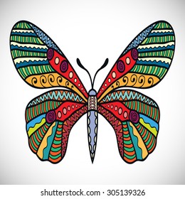 Vector Butterfly with decorative ornament, isolated design element for invitation card or fabric and paper print.