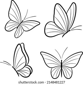 Vector butterfly elements, butterfly silhouettes, colorful hand-drawn symbols.