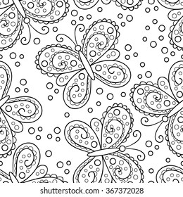 Vector butterfly and flowers seamless pattern.