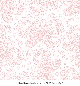 Vector butterfly and flowers seamless pattern. Cute doodle background with butterfly.