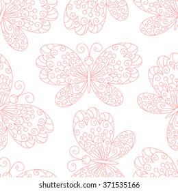 Vector butterfly and flowers seamless pattern. Cute doodle background with butterfly.