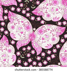 Vector butterfly and flowers seamless pattern. Cute background.