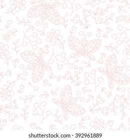 Vector butterfly and flowers seamless pattern. Cute background.