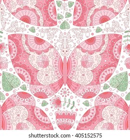 Vector butterfly and flowers seamless pattern.