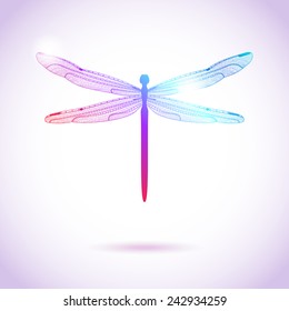 Vector butterfly greeting card. Insect vivid gradient congratulation card with volume shadows effect.