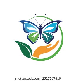 vector butterfly in hand logo design