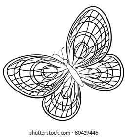 Vector, butterfly, hand-draw monochrome contours on a white background