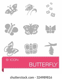 Vector Butterfly icon set on grey background