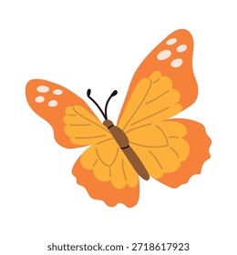 Ilustración de mariposa de Vector en un estilo limpio y simple. Diseño de insectos planos sin contornos, adecuado para proyectos infantiles, temas de naturaleza, materiales educativos, carteles, pegatinas y gráficos de vivero.