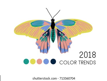 vector butterfly illustration. color palette 2018. 