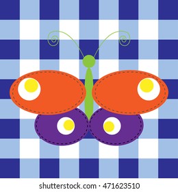Vector butterfly illustration on a white-blue checkered background