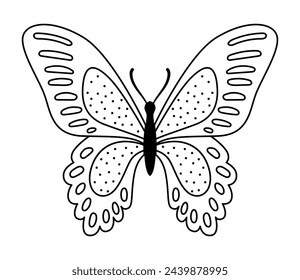 Vector butterfly. Isolated object on white background. Silhouette flat illustration. Line art.