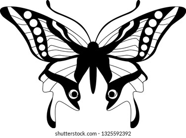 Vector Butterfly lace black and white illustration