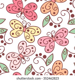 Vector butterfly and leaf seamless pattern.