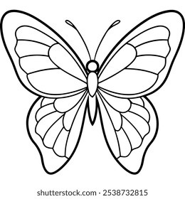 Vector butterfly line art image illustration template with white background.