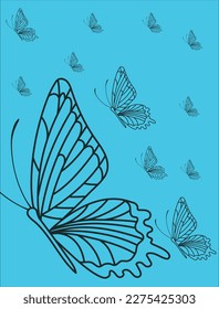 vector butterfly line art notebook journal book color book cover design in blue color. eps