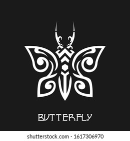 Vector Butterfly logo design template. Linear style front view outline icon. Sign EPS