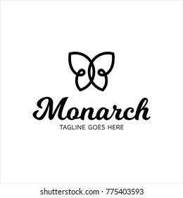 Vector Butterfly Logo Design Template. Graphic Monarch Insect Logotype, Sign And Symbol. Modern Golden Linear Badge. Fly Label Illustration Isolated On Background